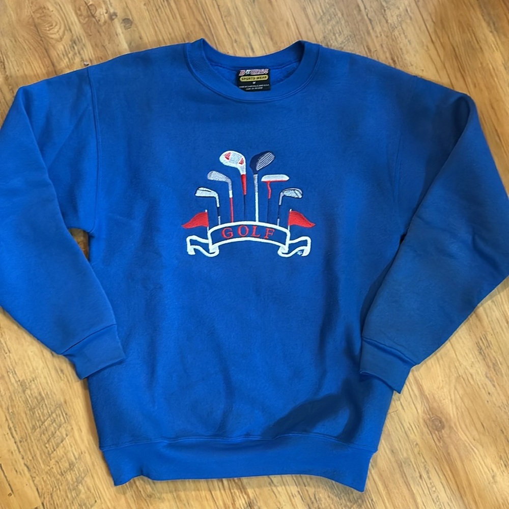 B Wear VTG Embroidery Golf Sweatshirt Sz M Blue